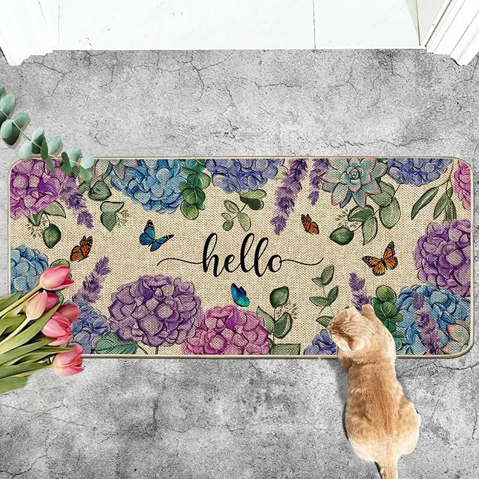 Welcome Spring Door Mat Hydrangea Flowers Floral Doormat Indoor Outdoor - Image 2