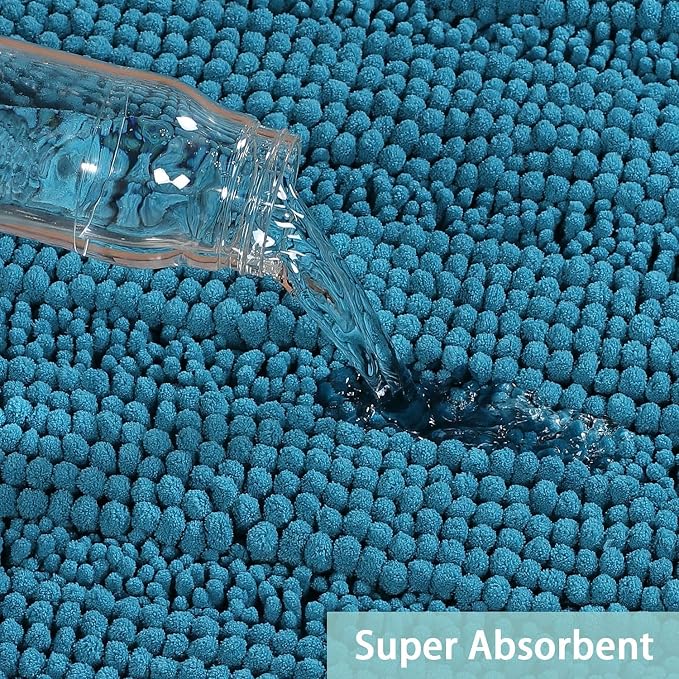 Turquoize Chenille Bath Rugs Shaggy Non Slip Blue Bath Rug, Turquoise Blue - Image 5