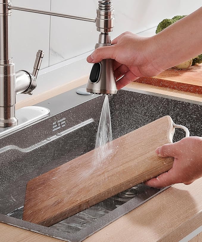 FORIOUS Vintage Kitchen Faucet Pull Down Sprayer Brushed Nickel Stainless Steel - Image 5