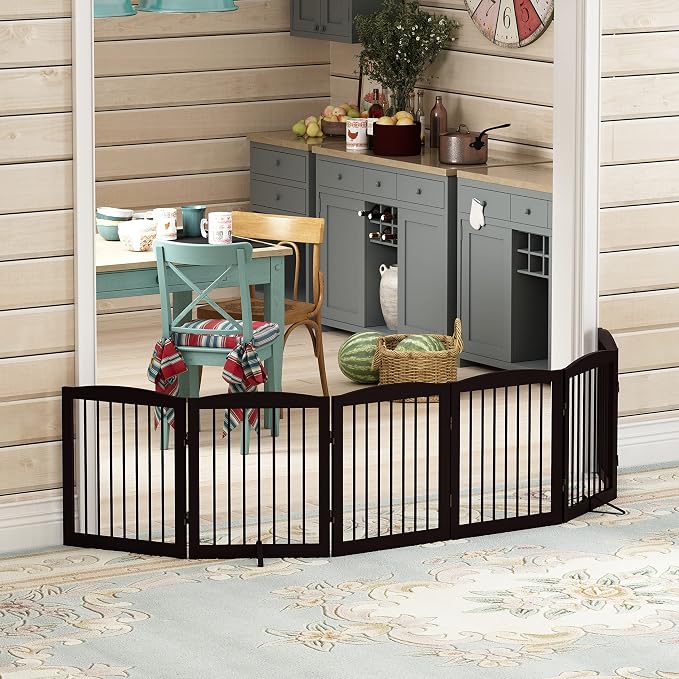 Freestanding Pet Gate for Dogs, Foldable Wooden Dog Gate for House, Extra Wide - Image 8