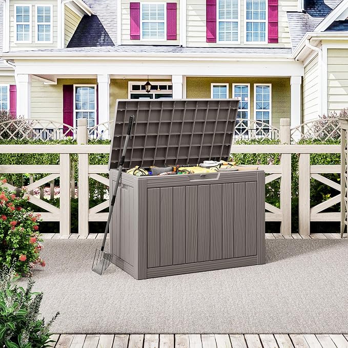 NUNU LAB Outdoor Storage Box, 45 Gallon Outside Deck Box Waterproof, Resin - Image 7