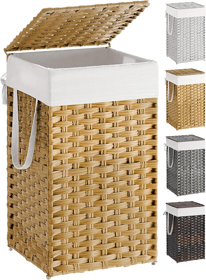 SONGMICS Laundry Hamper with Lid, 17.2 Gallon Synthetic Rattan Clothes Laundry - Field & Grace