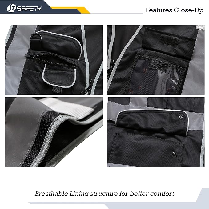 JKSafety 9 Multi-Functional Pockets Zipper Front Safety Vest - Image 2