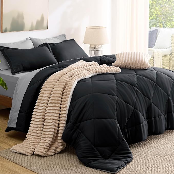 Bedsure Dark Black Queen Comforter Set - Image 8