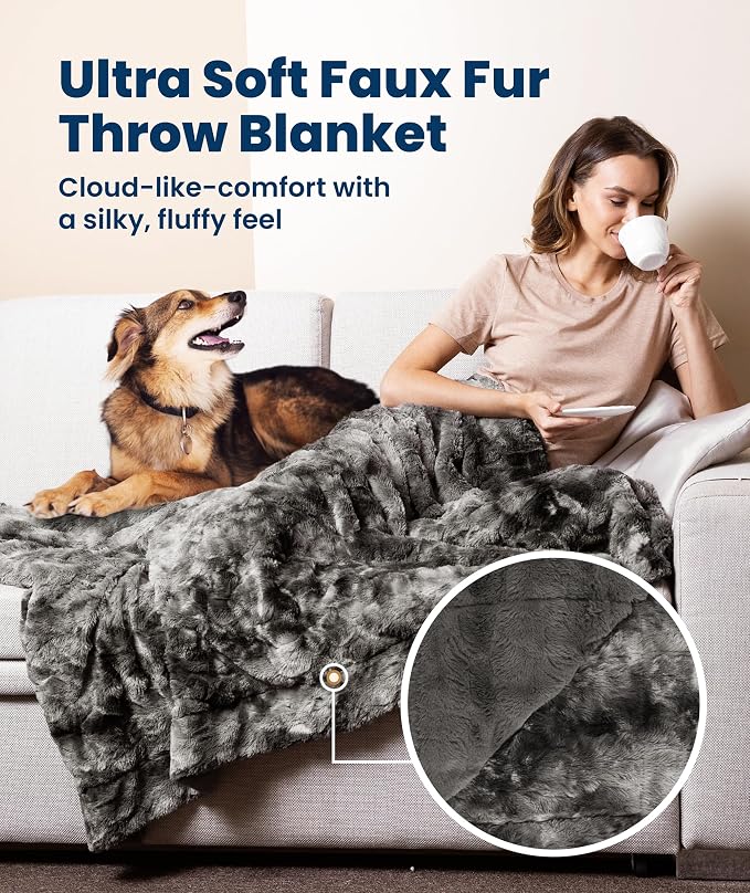 Everlasting Comfort Soft & Comfortable Gray Faux Fur Throw Blanket - Image 3