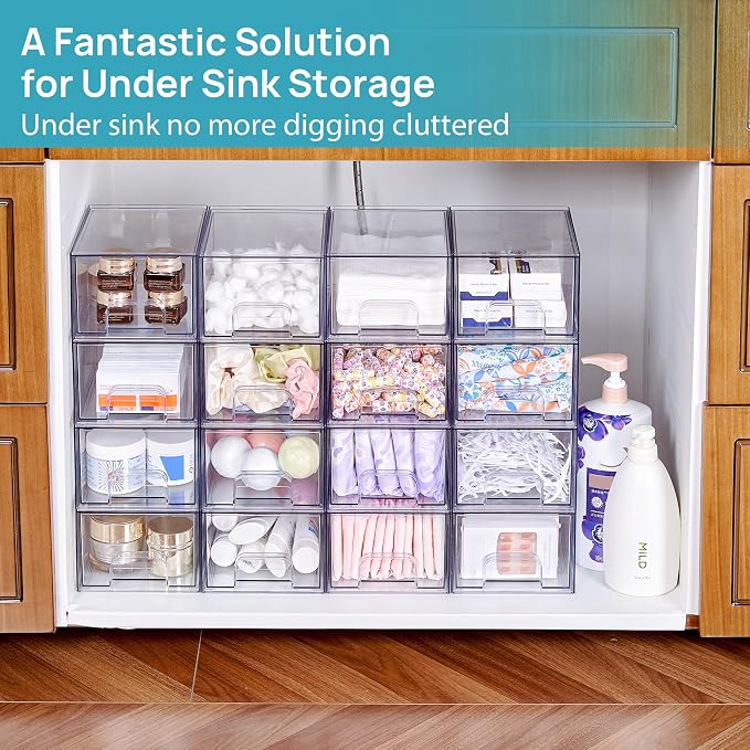 Vtopmart 2 Pack Small Clear Stackable Storage Drawers, Acrylic Bathroom Makeup - Image 5