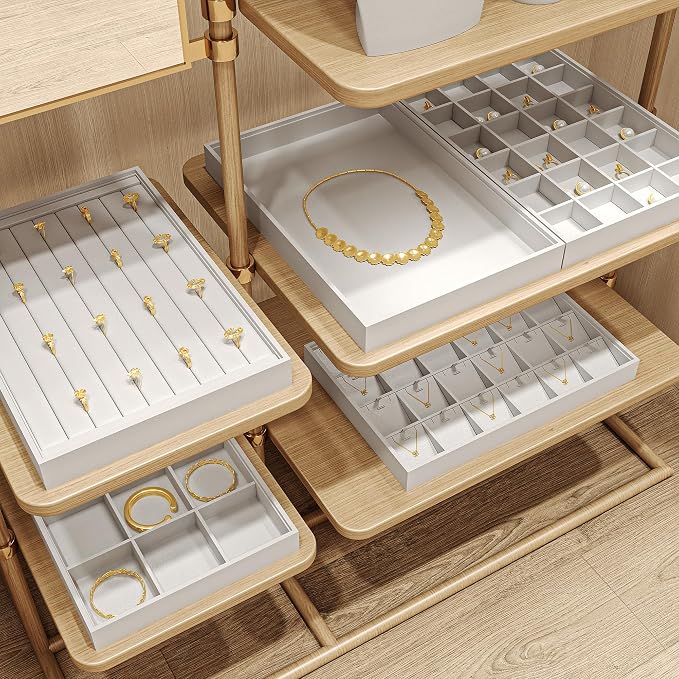 Oirlv Premium White Leather Stackable Jewelry Tray Ring Holder Organizer - Image 8