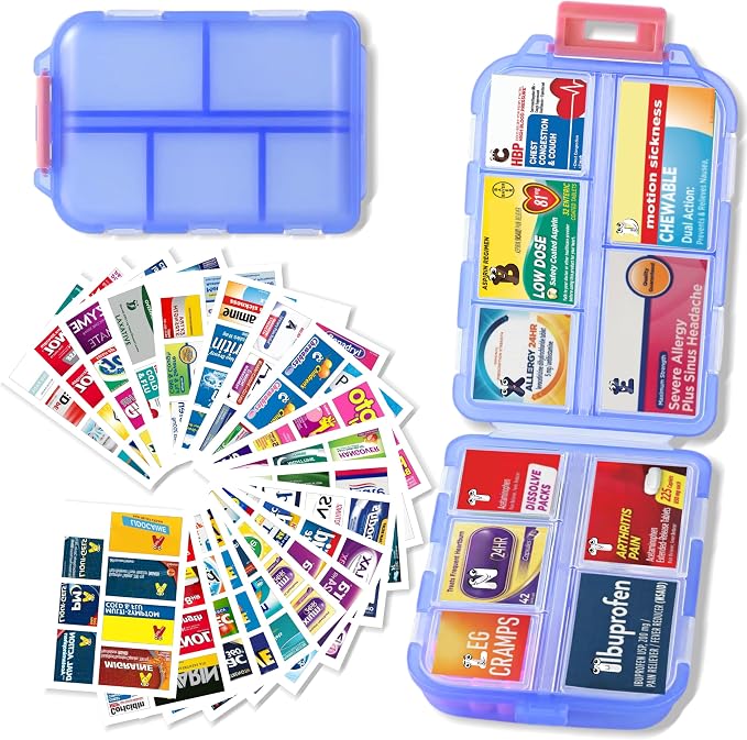Pill Organizer with Medicine Labels Travel Daily Pill Container Mini Medication by iouwei