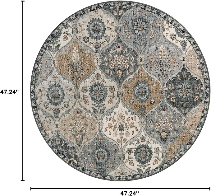 Lahome Moroccan Trellis Washable Round Rugs, Non-Slip Soft Round Rug 4ft - Image 2