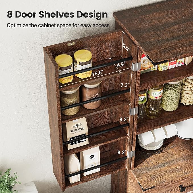 ELYKEN 72" Tall Kitchen Pantry Cabinet, Rustic Brown Farmhouse Pantry - Image 5