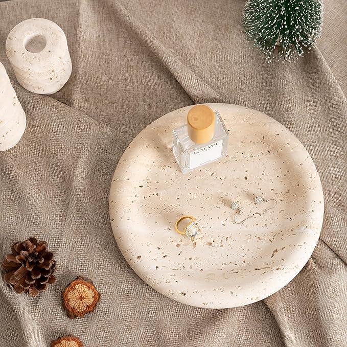 Koville Italian Round Travertine Tray, Catchall - Image 5