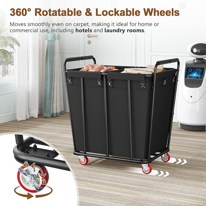 Hoctieon 2 Section Laundry Sorter Cart, 400L Rolling Hamper - Field & Grace