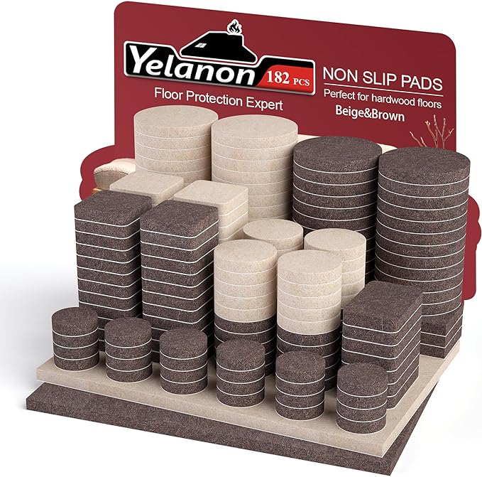 Yelanon Felt Furniture Pads -182 Pcs Premium Felt Pads by Yelanon