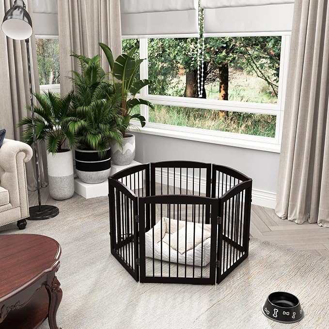 Freestanding Pet Gate for Dogs, Foldable Wooden Dog Gate for House, Extra Wide - Image 7
