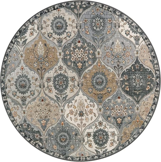 Lahome Moroccan Trellis Washable Round Rugs, Non-Slip Soft Round Rug 4ft - Image 3