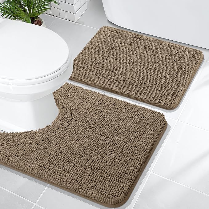OLANLY Bathroom Rugs Sets 2 Piece, Soft Absorbent Chenille Bath Mats and by OLANLY