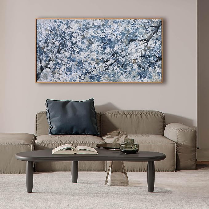 Canvas Wall Art Oil Painting Dark Blue And White Abstract Flower Tree Plants - Image 5