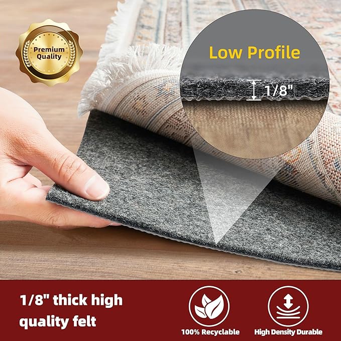 BAGAIL Felt and Natural Rubber Backing Rug Pads 1/8” Thick, 2 x 4 Ft Non Slip - Image 3