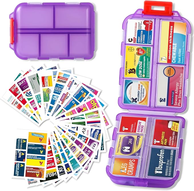 Pill Organizer with Medicine Labels Travel Daily Pill Container Mini Medication by iouwei