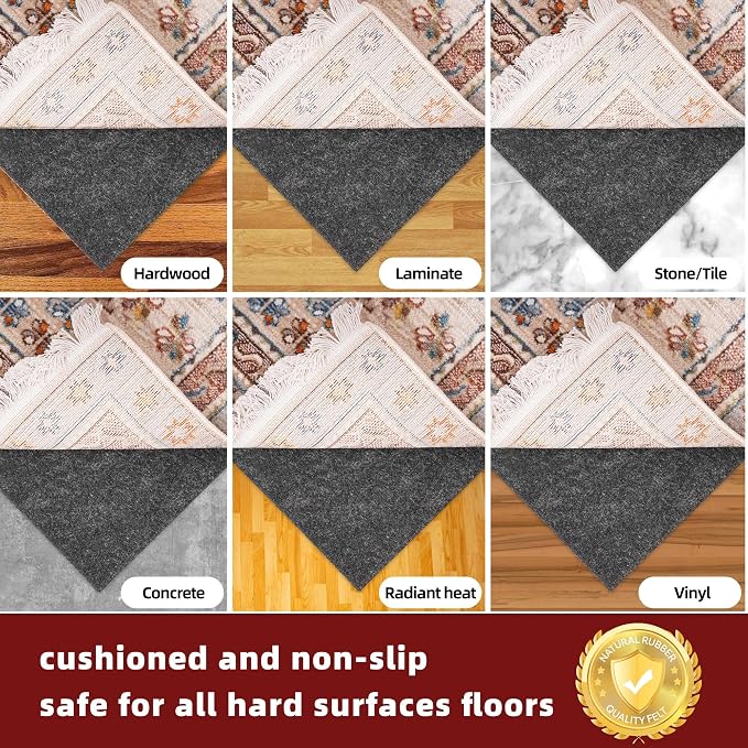 BAGAIL Felt and Natural Rubber Backing Rug Pads 1/8” Thick, 2 x 4 Ft Non Slip - Image 6