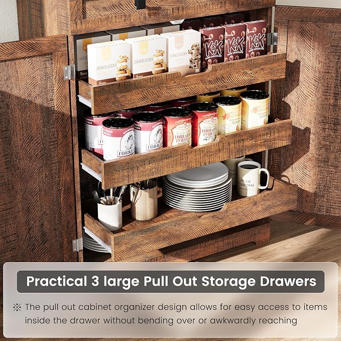 ELYKEN 72" Tall Kitchen Pantry Cabinet, Rustic Brown Farmhouse Pantry - Image 4