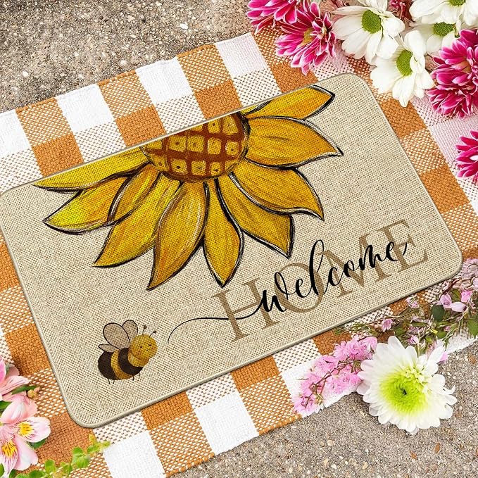 Sunflower Welcome Doormat 17"x29", Non Slip Door Mat Indoor Entrance, Hello - Image 5