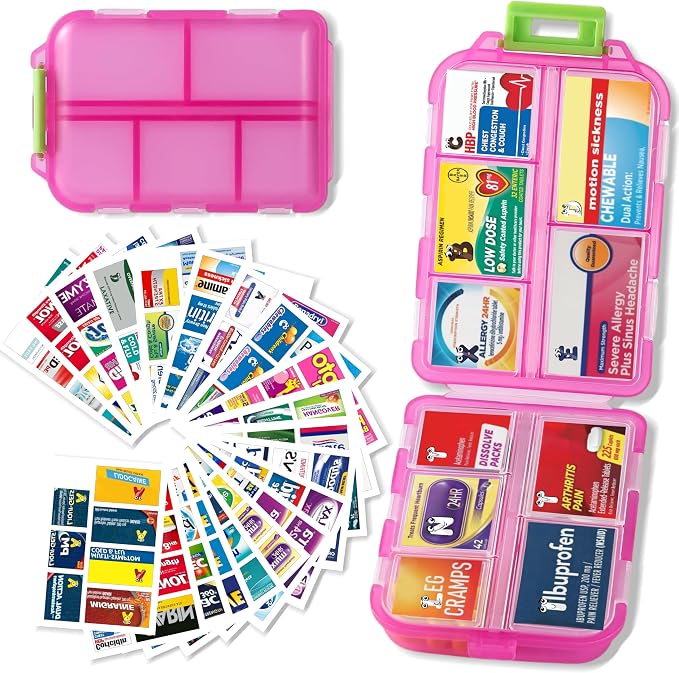 Pill Organizer with Medicine Labels Travel Daily Pill Container Mini Medication by iouwei