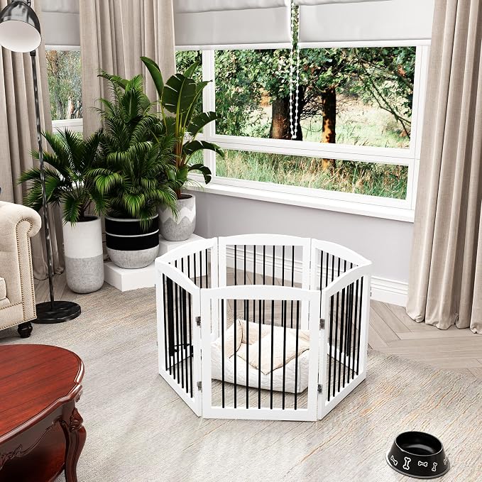 Freestanding Pet Gate for Dogs, Foldable Wooden Dog Gate for House, Extra Wide - Image 7