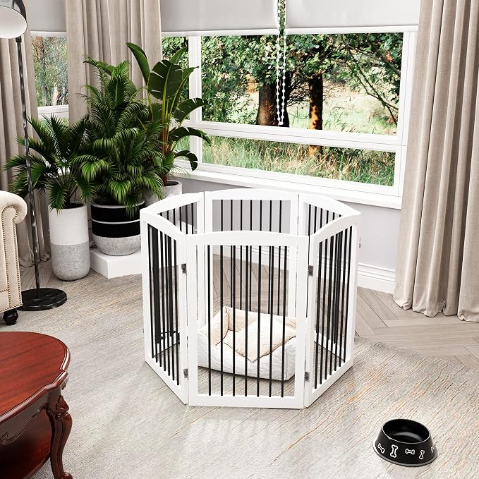 Freestanding Pet Gate for Dogs, Indoor Wooden Foldable Dog Gate for House - Image 7