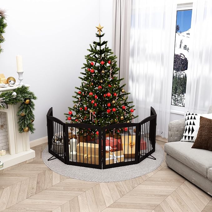 Freestanding Pet Gate for Dogs, Foldable Wooden Dog Gate for House, Extra Wide - Image 2