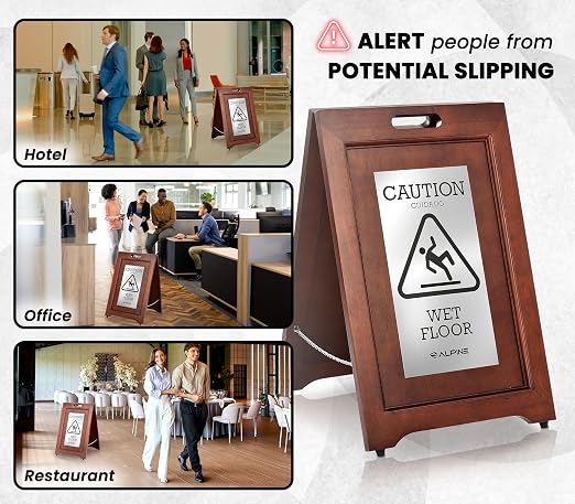 Alpine Wooden Wet Floor Sign – High-End Slippery When Wet Caution Sign - Image 7