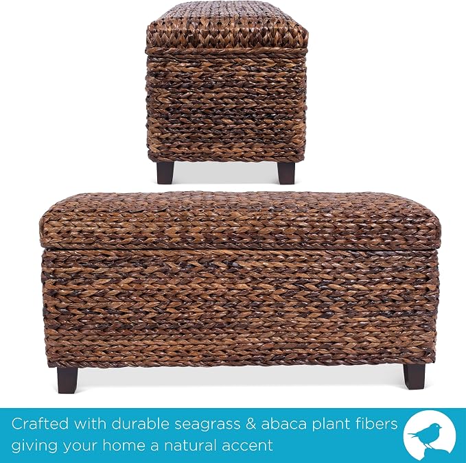 BIRDROCK HOME Abaca Storage Bench – Hand-Woven Wicker Entryway Bench w/Lift-Top - Image 3