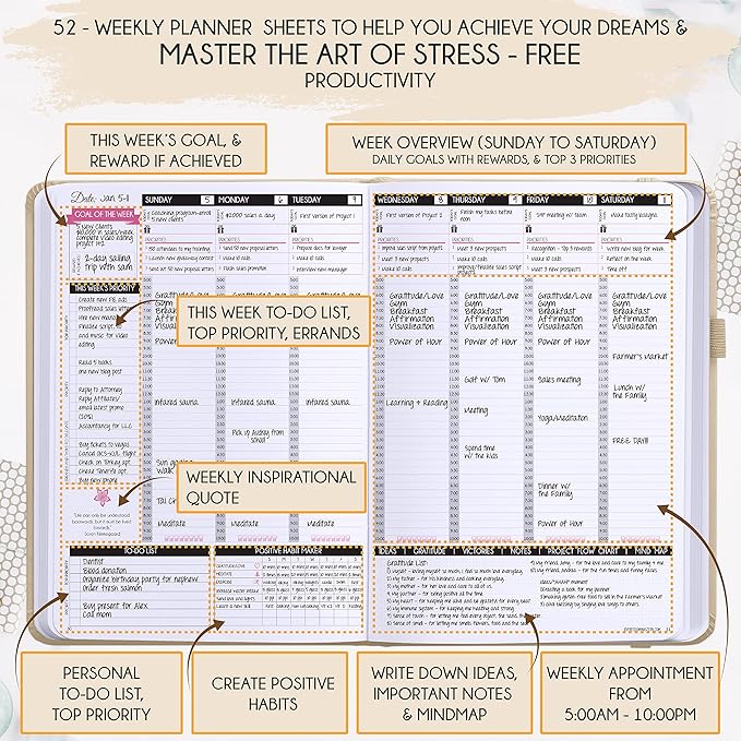 Law of Attraction Planner – Undated Hourly, Weekly & Monthly Goal Setting - Image 4