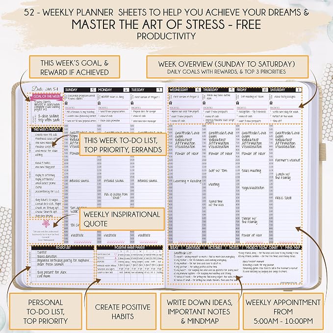 Law of Attraction Planner – Undated Hourly, Weekly & Monthly Goal Setting - Image 3