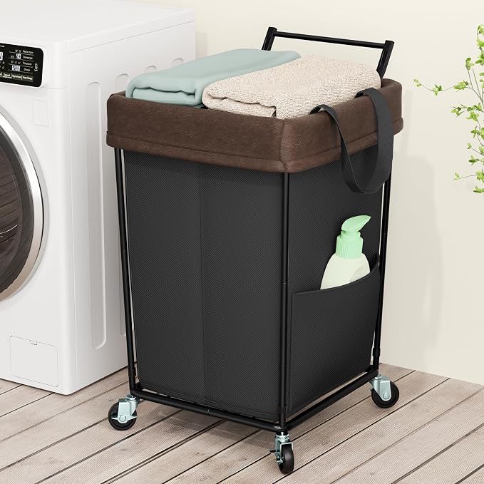 160L Laundry Hamper with Wheels and Handle, 2 Section Large Rolling Laundry - Image 5