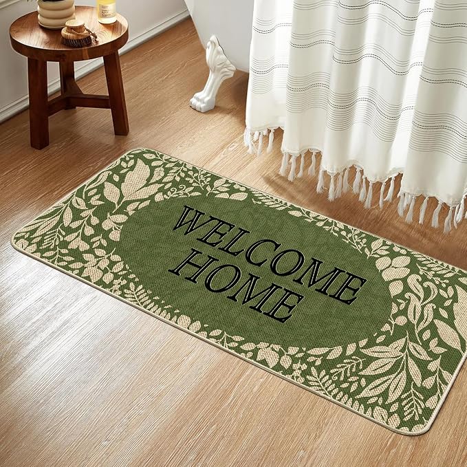 Welcome Spring Door Mat Green Leaves Doormat Indoor Outdoor Entrance Outdoor - Image 4