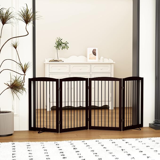 Freestanding Pet Gate for Dogs, Indoor Wooden Foldable Dog Gate for House - Image 2