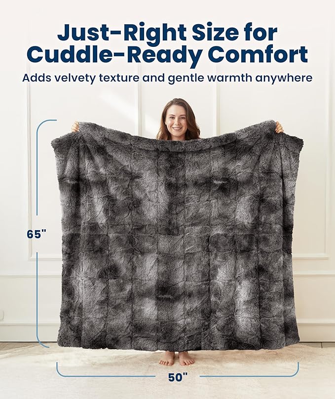 Everlasting Comfort Soft & Comfortable Gray Faux Fur Throw Blanket - Image 5