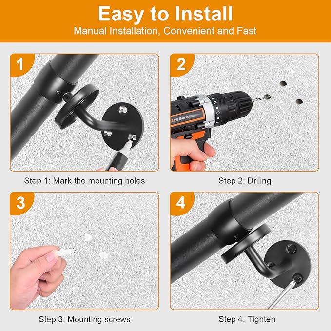 15Ft Industrial Metal Stairs Handrail Kit, Sturdy Wall Mount Aluminum Hand Rail - Image 5