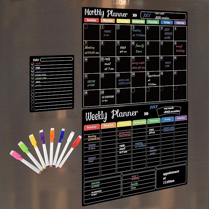 Hivillexun Magnetic Black Dry Erase Calendar White Board Set - Field & Grace