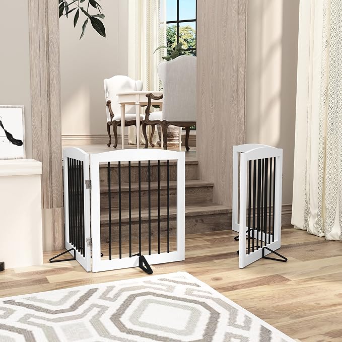 Freestanding Pet Gate for Dogs, Foldable Wooden Dog Gate for House, Indoor Pet - Image 7