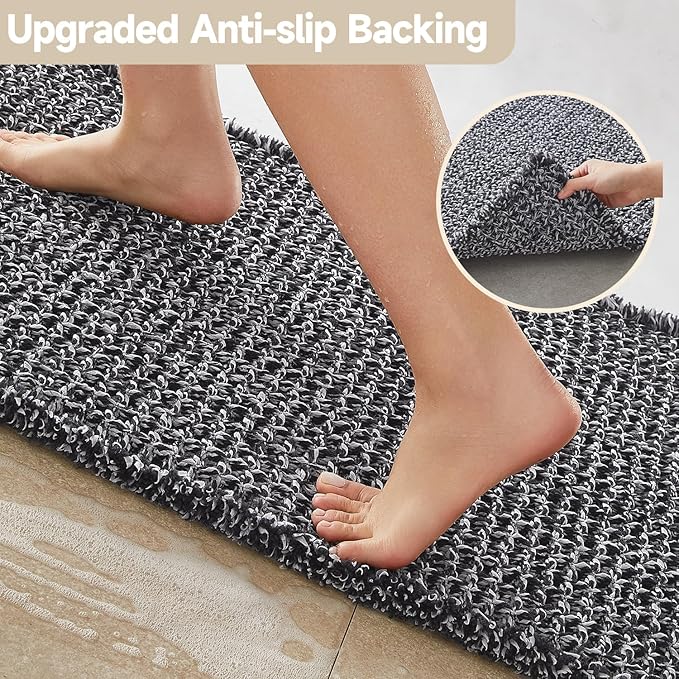 Black and White Bathroom Rugs, Waffle Bath Mat Non Slip Washable Super - Image 4