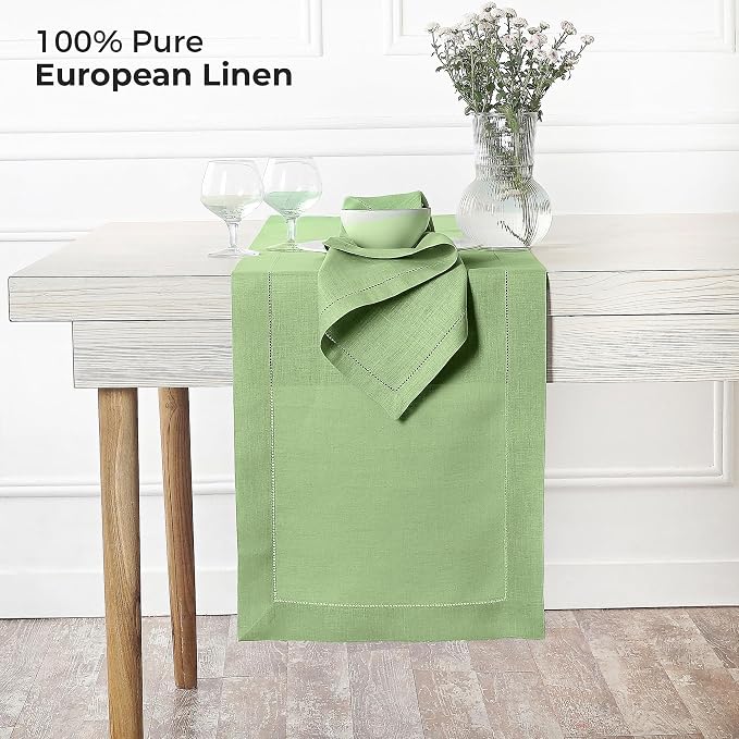 D'Moksha Homes Linen Sage Green Table Runner 48 Inches - Image 3