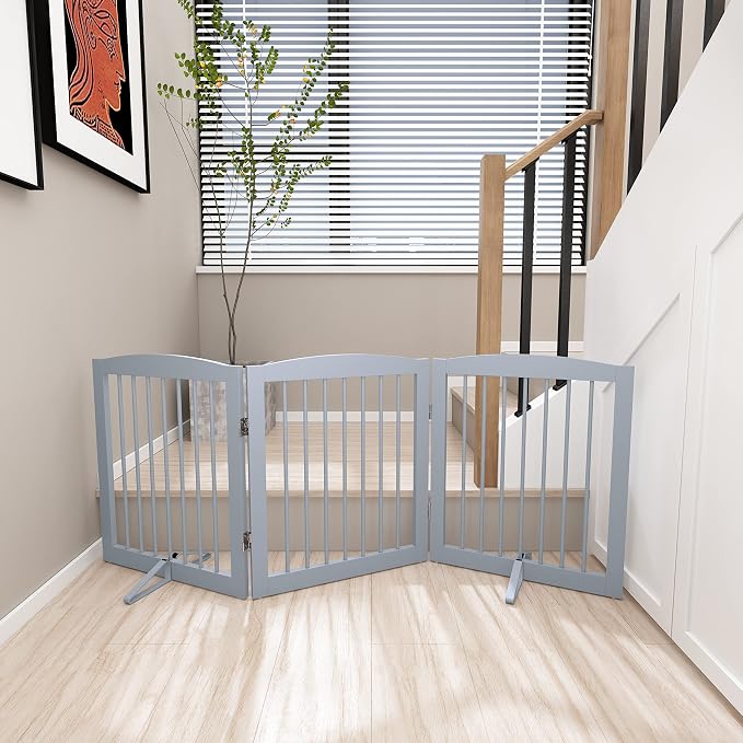 Freestanding Pet Gate for Dogs, Foldable Wooden Dog Gate for House, Indoor Dog - Image 7