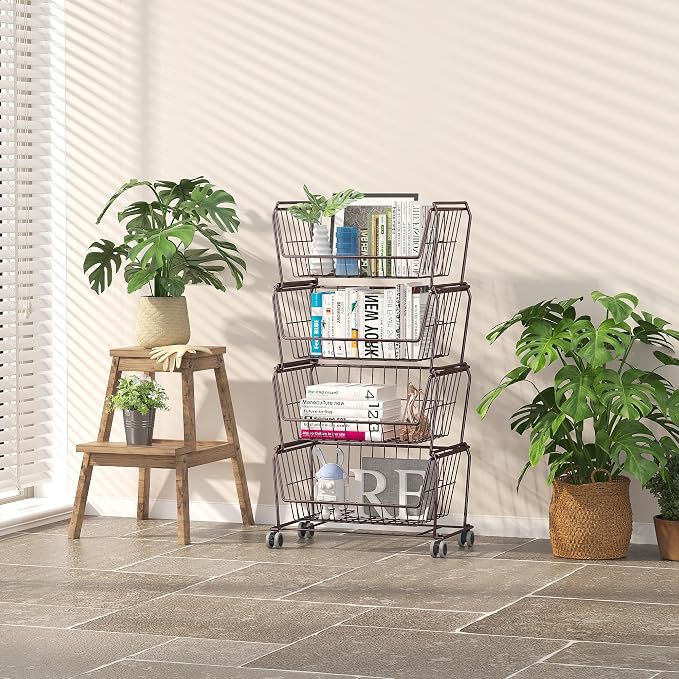 PUSDON 4-Tier Stackable Metal Storage Baskets, Anti-Rust Fruit Vegetable Rack - Image 2