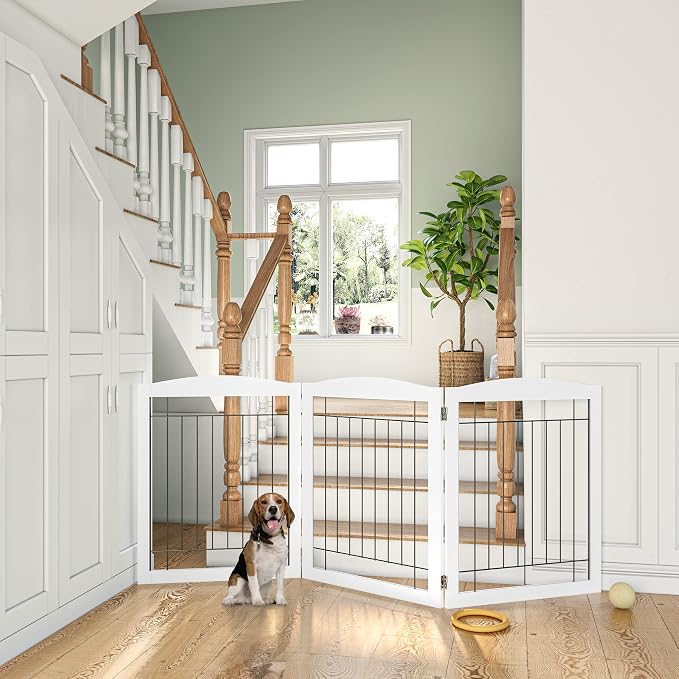 PAWLAND Extra Wide Dog gate for The House, Freestanding Foldable Wire Pet Gate - Image 5