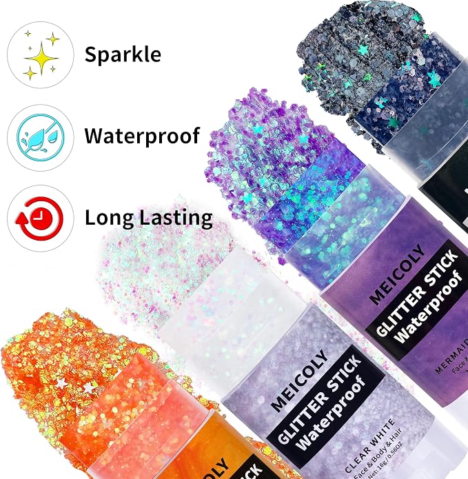 MEICOLY Orange Face Body Glitter Stick, Hair Glitter Stick - Image 4