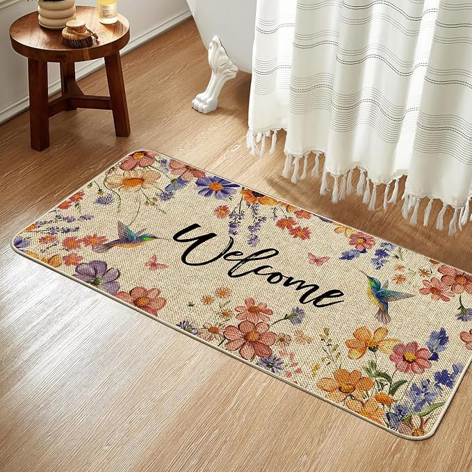 Wildflower Welcome Doormat 17"x36", Flower Spring Door Mat Indoor Entrance - Image 4
