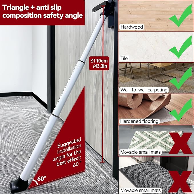 AceMining Upgraded Door Security Bar & Sliding Patio Bar, Heavy Duty Stoppers - Image 6