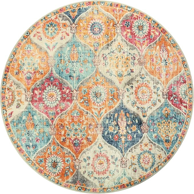 Lahome Moroccan Trellis Round Area Rugs, Washable Small Round Rug 3ft Non-Slip - Image 2